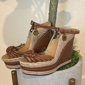 H by Halston Platform Sandals Brown Leather